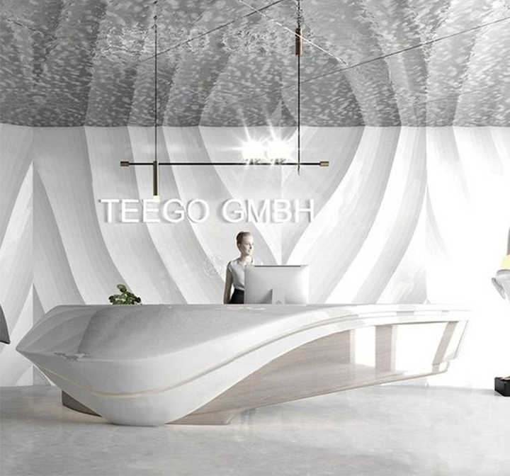 Luxury Marble Top White Curved Customized Modern Design Stone Reception Desk