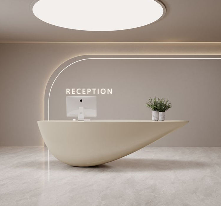 Luxury Marble Top White Curved Customized Modern Design Stone Reception Desk
