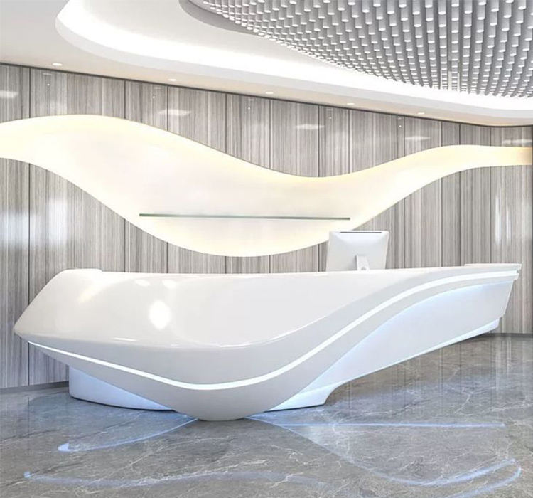 Luxury Marble Top White Curved Customized Modern Design Stone Reception Desk
