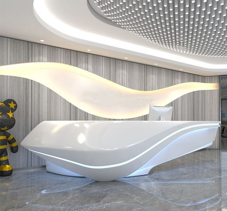 Luxury Marble Top White Curved Customized Modern Design Stone Reception Desk