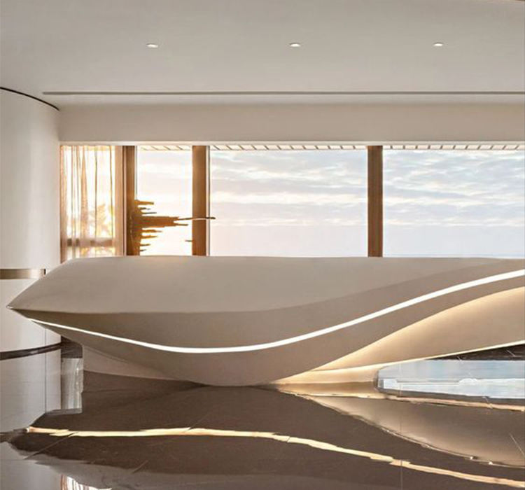 Luxury Marble Top White Curved Customized Modern Design Stone Reception Desk