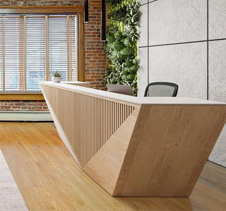 Custom Reception Desk with Stone Finish and Curved White Marble Antique Reception Desk