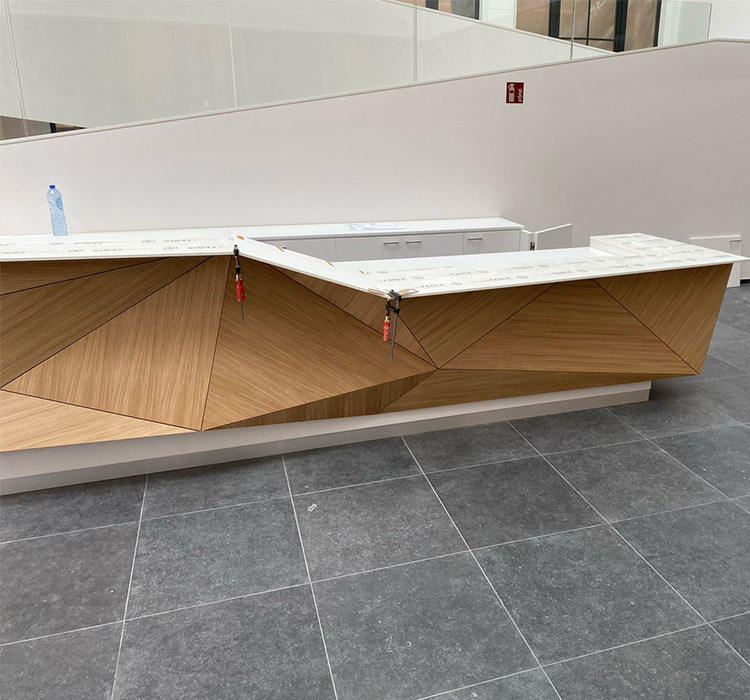 Custom Reception Desk with Stone Finish and Curved White Marble Antique Reception Desk