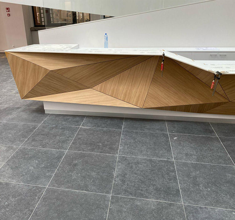 Custom Reception Desk with Stone Finish and Curved White Marble Antique Reception Desk