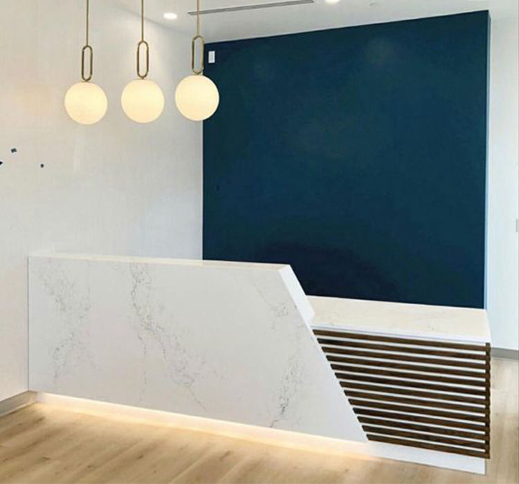 Customized Modern Design Good Quality Hair Salon Round Reception Desk White Marble Unique Reception Desks