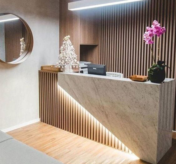 Customized Modern Design Good Quality Hair Salon Round Reception Desk White Marble Unique Reception Desks