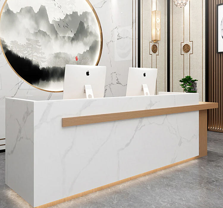 Marble Stone Wood Decorate Solid Surface Custom Front Reception Desk Table New Design Office Reception Desk
