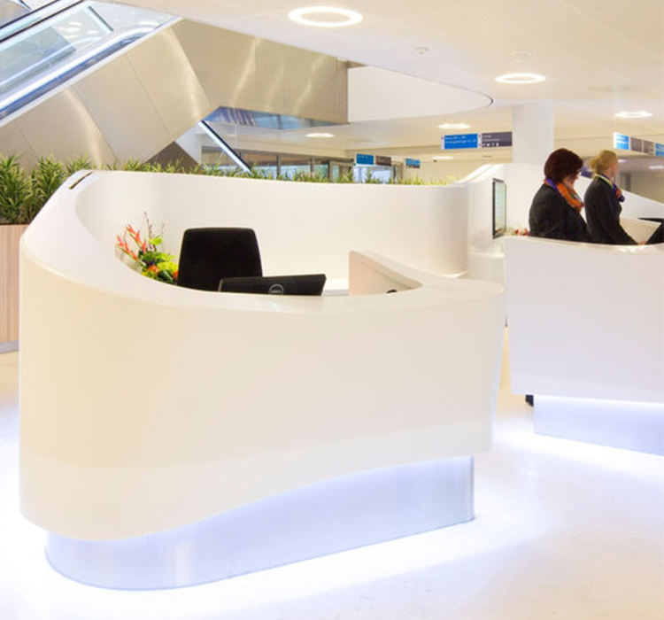 Office Custom Front Desk Hotel Supermarket Hospital Information Desk Marble Look Engineer Stone Office Reception Desk