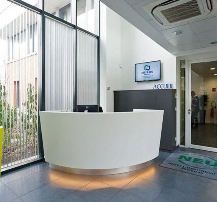 Office Custom Front Desk Hotel Supermarket Hospital Information Desk Marble Look Engineer Stone Office Reception Desk