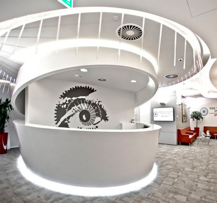 Office Custom Front Desk Hotel Supermarket Hospital Information Desk Marble Look Engineer Stone Office Reception Desk