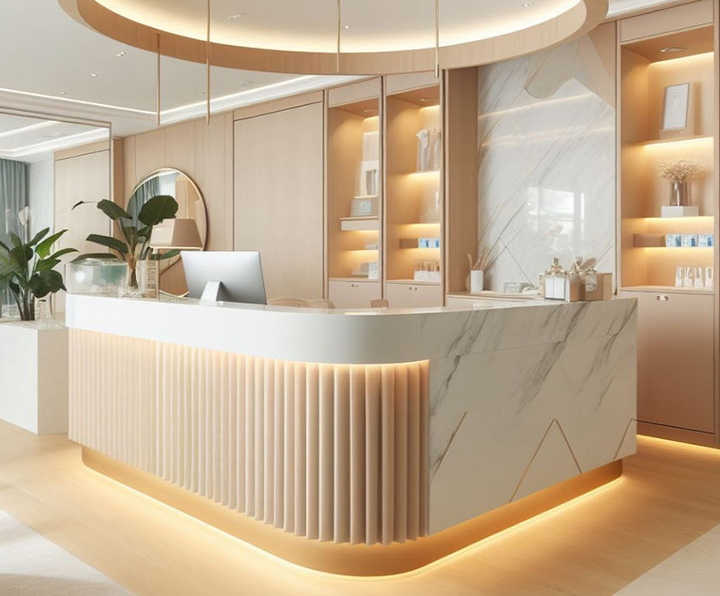 Modern Style Color logo Customizable Front Desk Marble and Wood Material Reception Desk Beauty Salon Marble Reception Desk