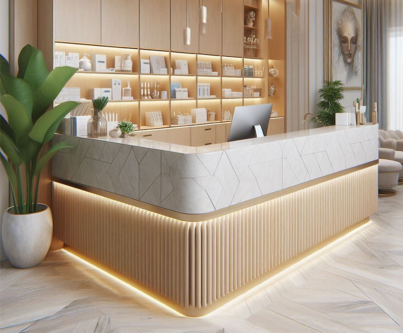 Modern Style Color logo Customizable Front Desk Marble and Wood Material Reception Desk Beauty Salon Marble Reception Desk
