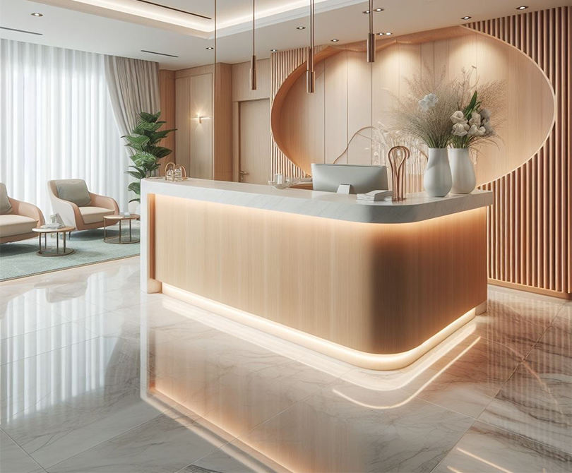 Modern Style Color logo Customizable Front Desk Marble and Wood Material Reception Desk Beauty Salon Marble Reception Desk