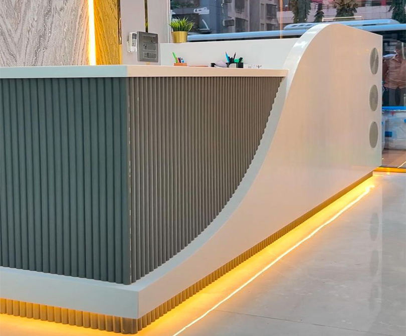 Modern Style Color logo Customizable Front Desk Marble and Wood Material Reception Desk Beauty Salon Marble Reception Desk