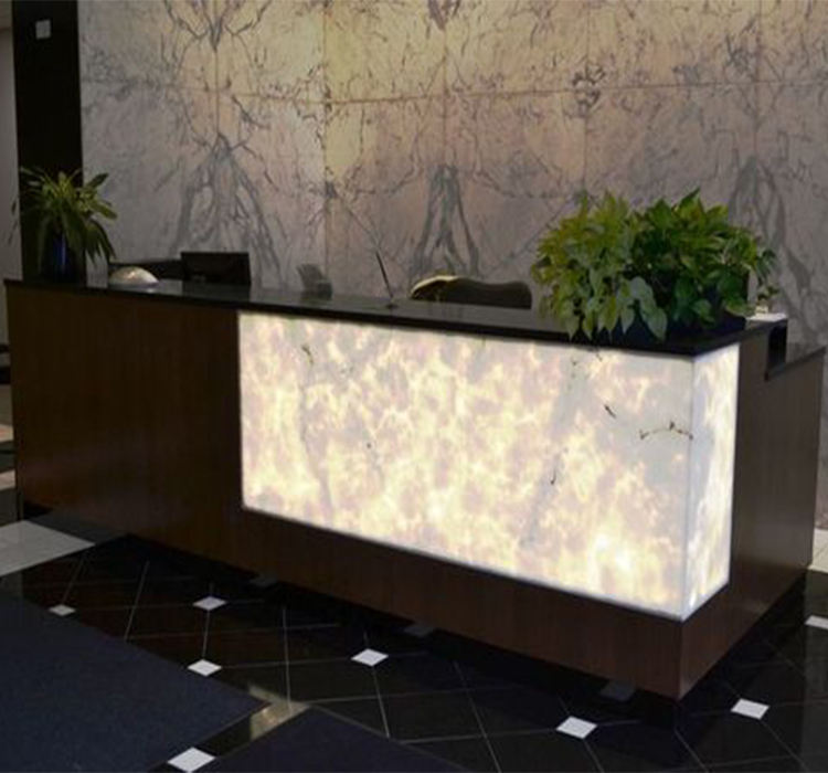 Modern Commercial Office Furniture Marble Small Reception Desk for Beauty Salon Hotel Gym Led Lights Office Reception Desk