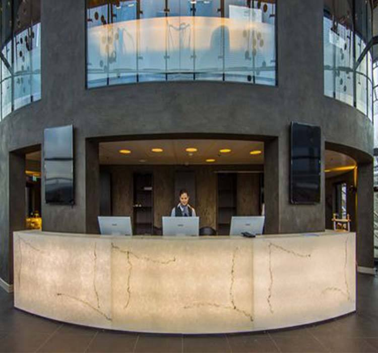 Modern Commercial Office Furniture Marble Small Reception Desk for Beauty Salon Hotel Gym Led Lights Office Reception Desk