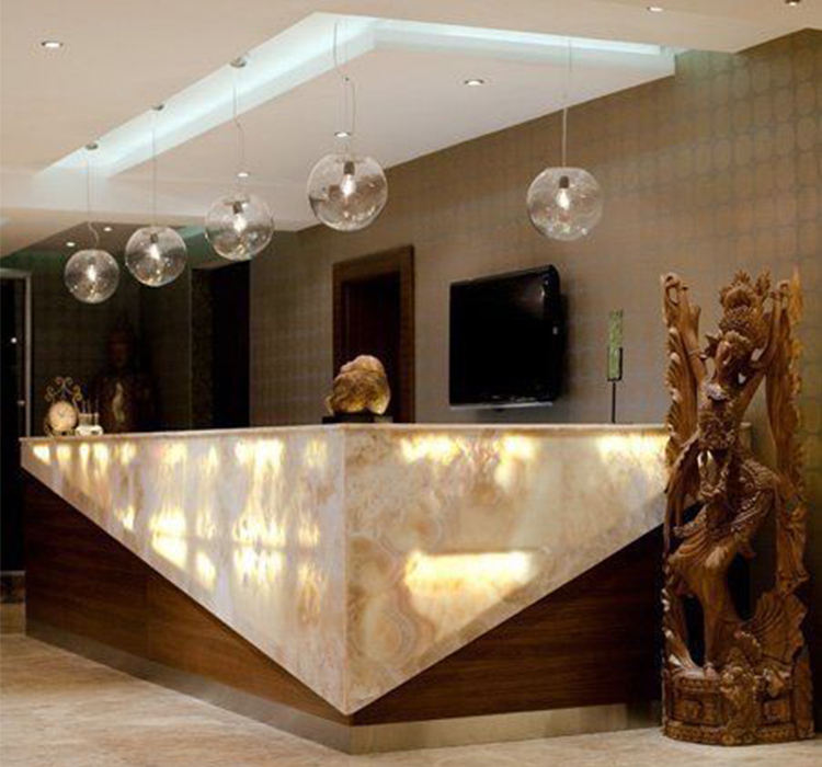 Modern Commercial Office Furniture Marble Small Reception Desk for Beauty Salon Hotel Gym Led Lights Office Reception Desk