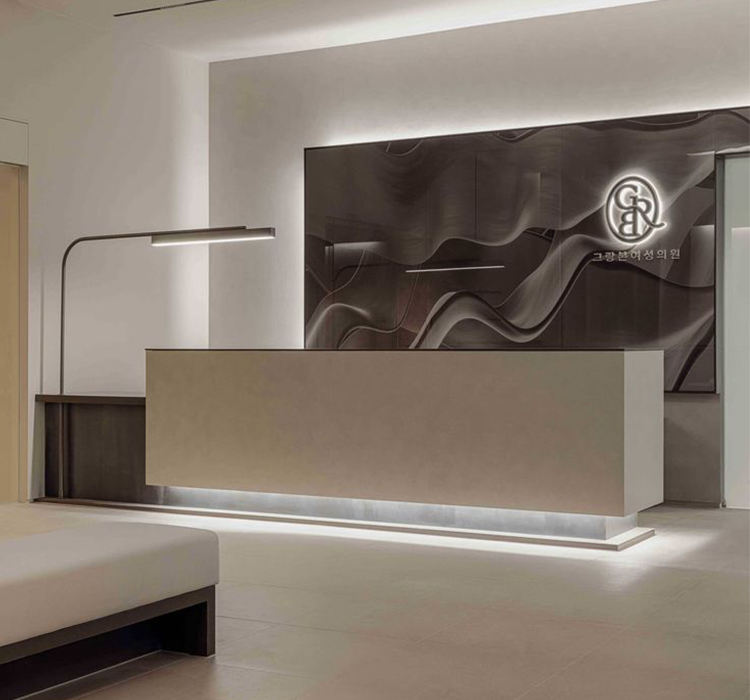 Unique Vintage Modern Artificial Marble Wood Reception Desk Customized Modern Led Reception Desk