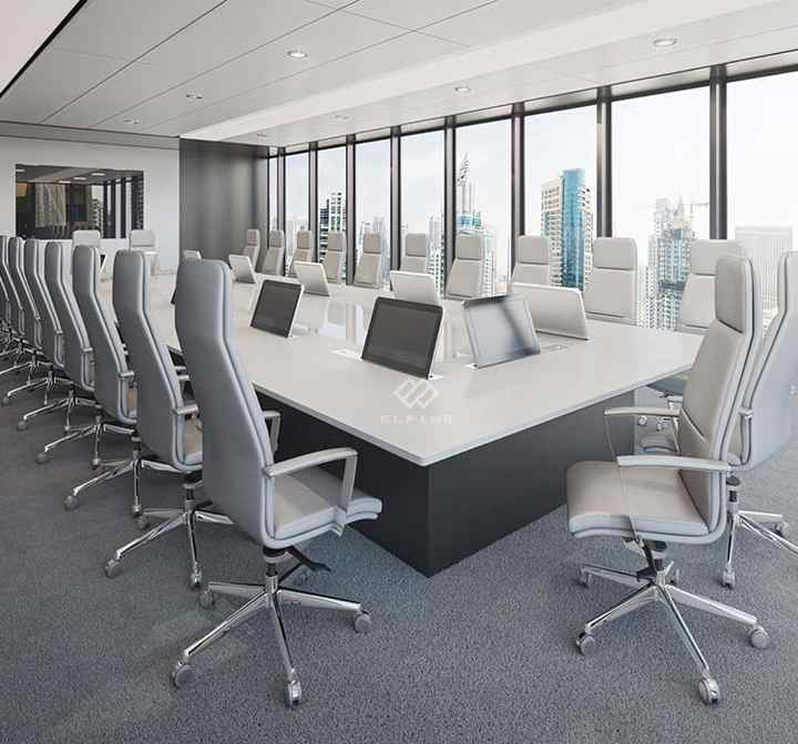 Commercial Office Furniture good quality quartz stone Boardroom 20ft White Marble Conference Table