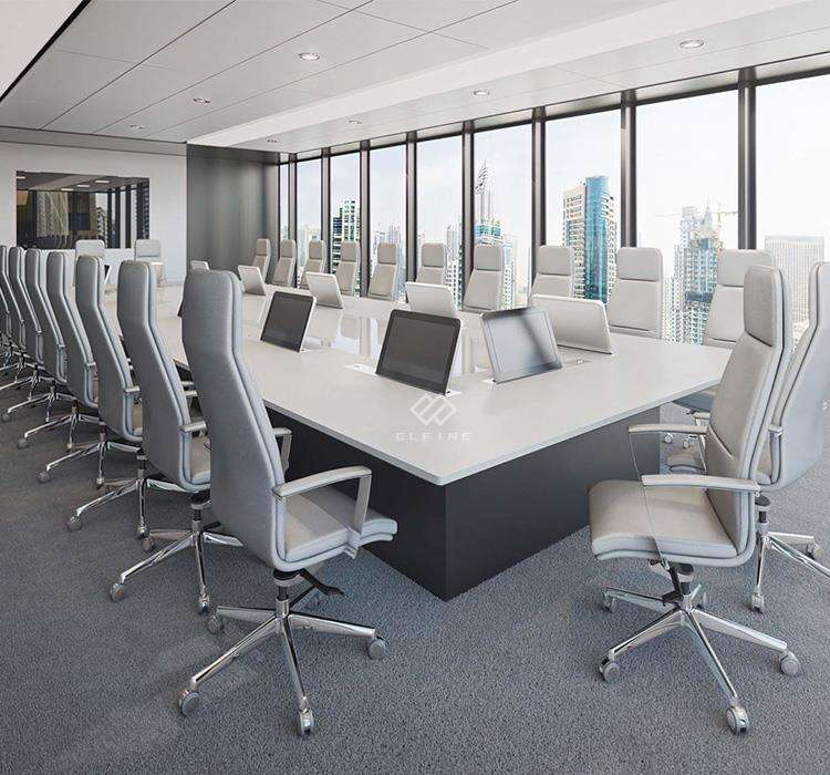 Commercial Office Furniture good quality quartz stone Boardroom 20ft White Marble Conference Table