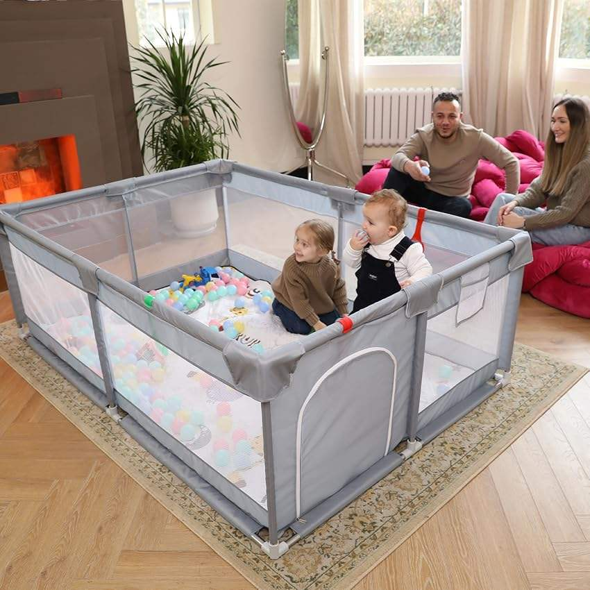 Oxford Fabric Baby Playpen Easy Assembly Kids Fence Playpen for Baby and Toddlers Indoor & Outdoor Kids Activity Center