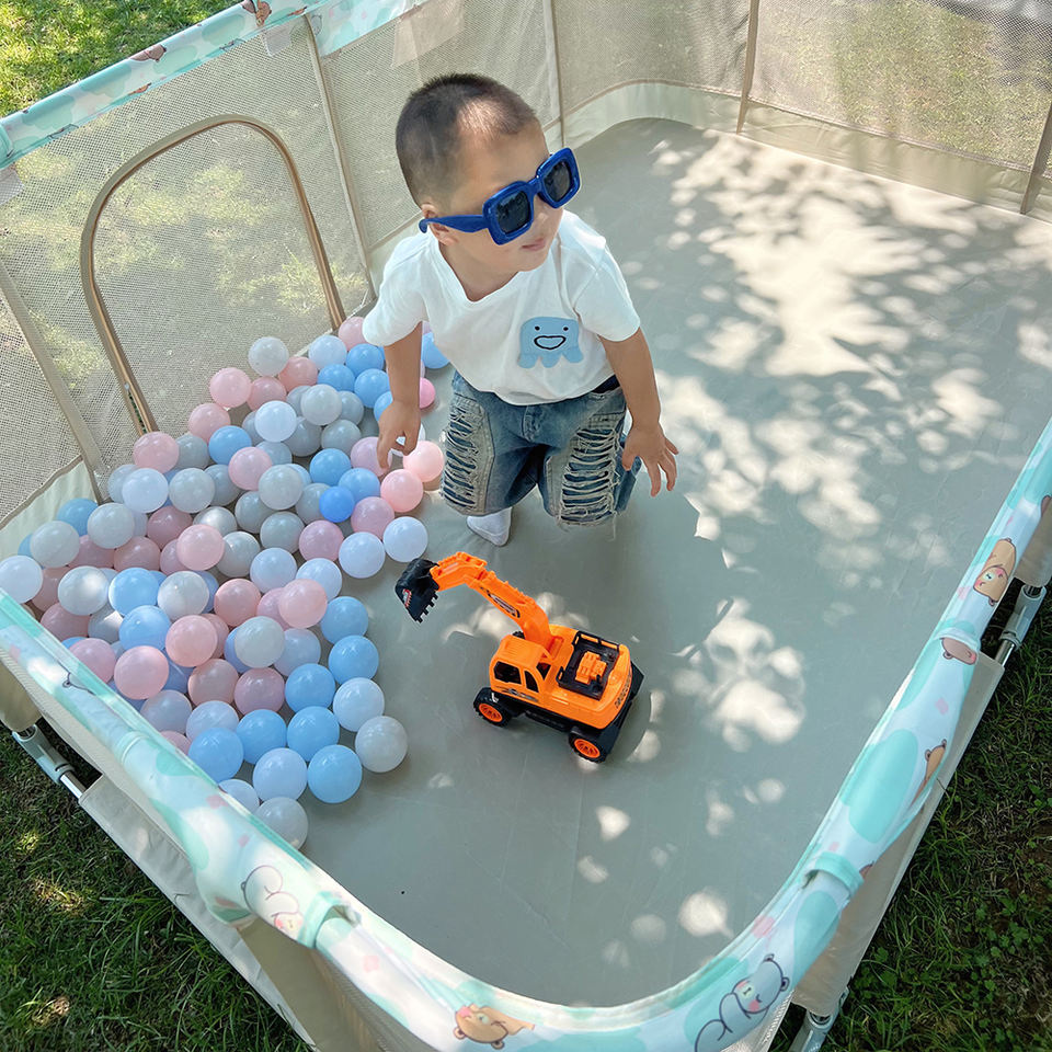 Oxford Fabric Round Edge Baby Playpen Easy Assembly Kids Fence Playpen for Baby Toddlers Indoor & Outdoor Kids Activity Center