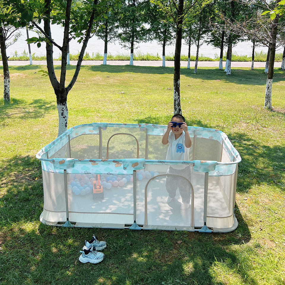 Oxford Fabric Round Edge Baby Playpen Easy Assembly Kids Fence Playpen for Baby Toddlers Indoor & Outdoor Kids Activity Center