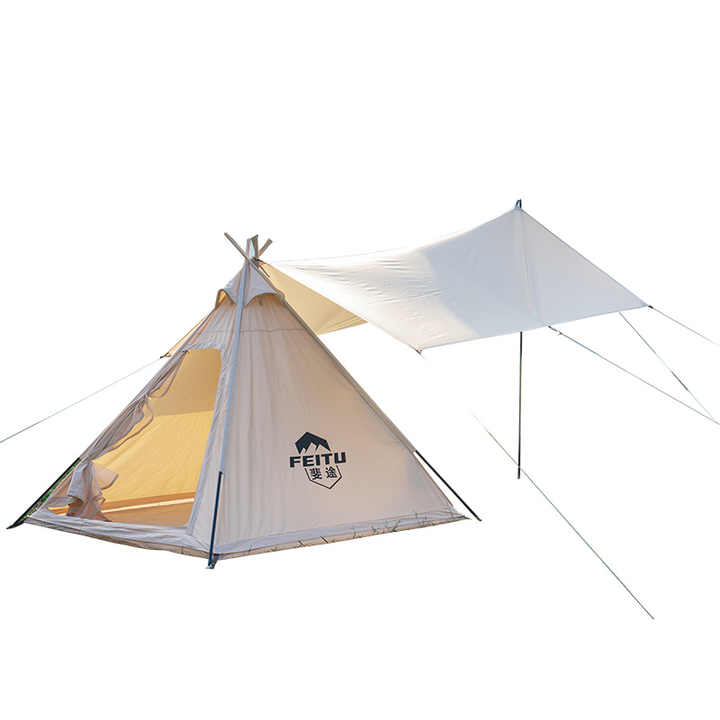 FEITU Pyramid Waterproof Cotton Tent Outdoor Camping Tent Comfortable and Breathable for Family Camping and Hiking