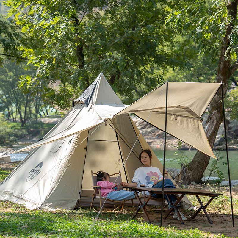 FEITU Pyramid Waterproof Cotton Tent Outdoor Camping Tent Comfortable and Breathable for Family Camping and Hiking