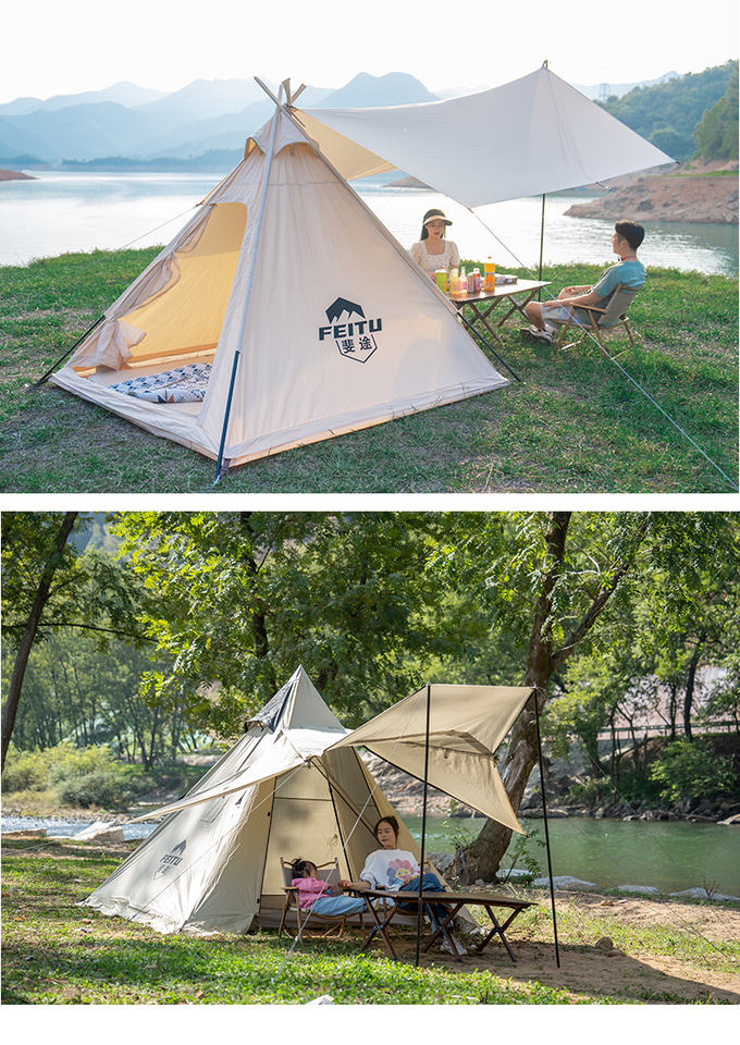 FEITU Pyramid Waterproof Cotton Tent Outdoor Camping Tent Comfortable and Breathable for Family Camping and Hiking