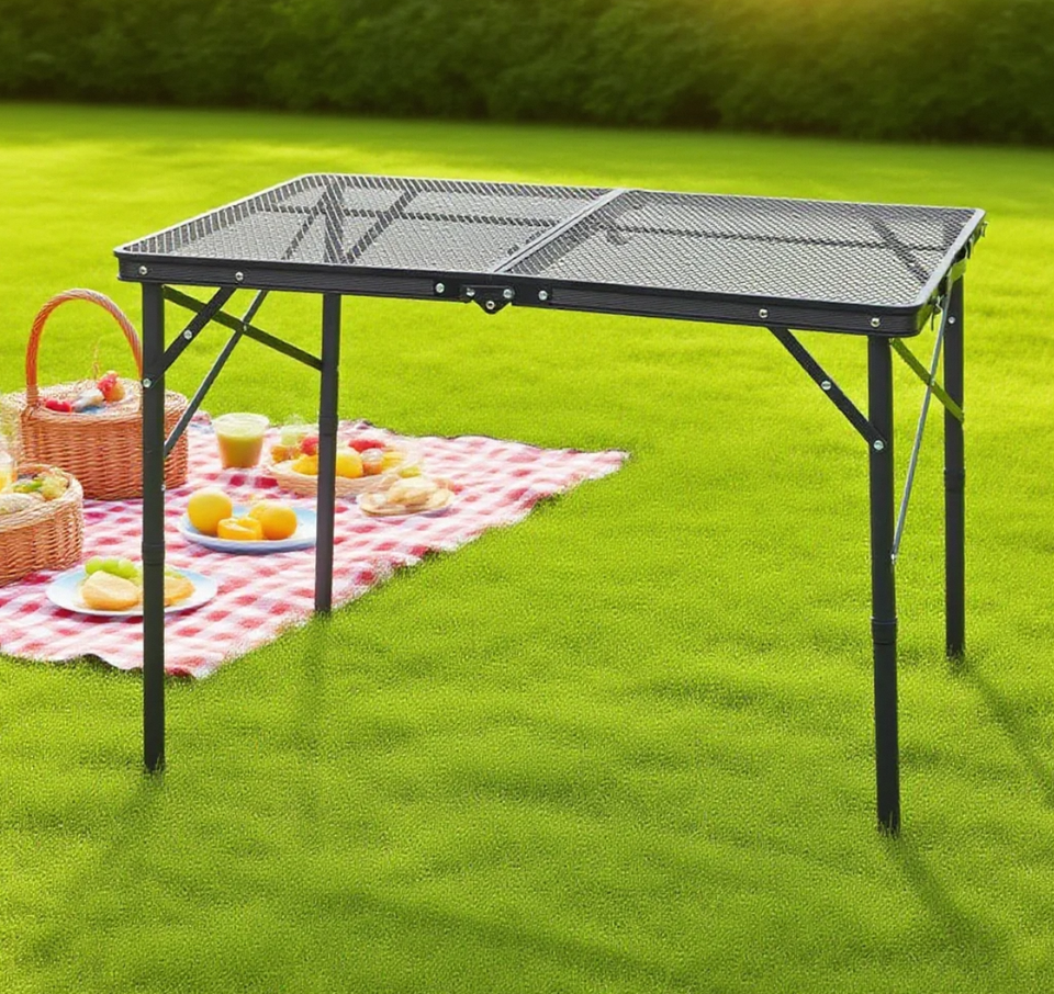 Lightweight Aluminum Folding Table with Adjustable Metal Legs Portable Outdoor Event Furniture Black Design Beach Picnics