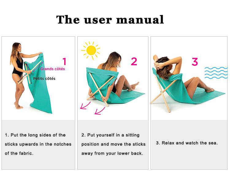 Hot Sale Easy Folding Wooden Canvas Camping Beach Lounger Mat With Adjustable Backrest Sand Free Folding Beach Mat Chair