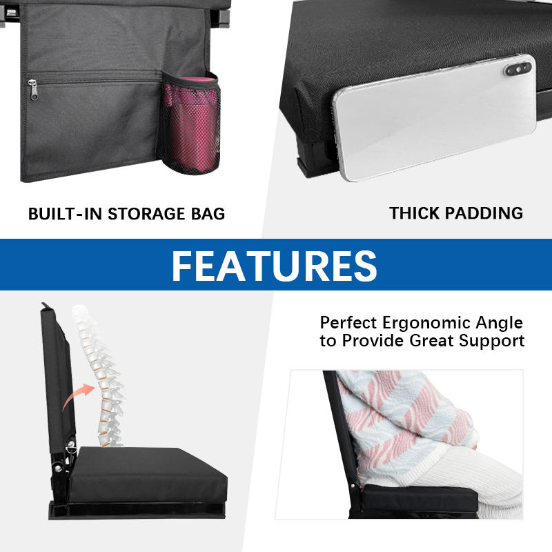 Portable Foldable Padded Stadium Chairs Baseball Hook Pocket Backs Stadium Bleacher Seats