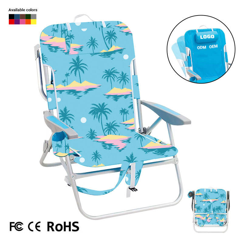 Custom Logo Lightweight Outdoor Backpack Cooler with Storage Pouch Towel Bar Cheap Beach Chair for Camping Beach