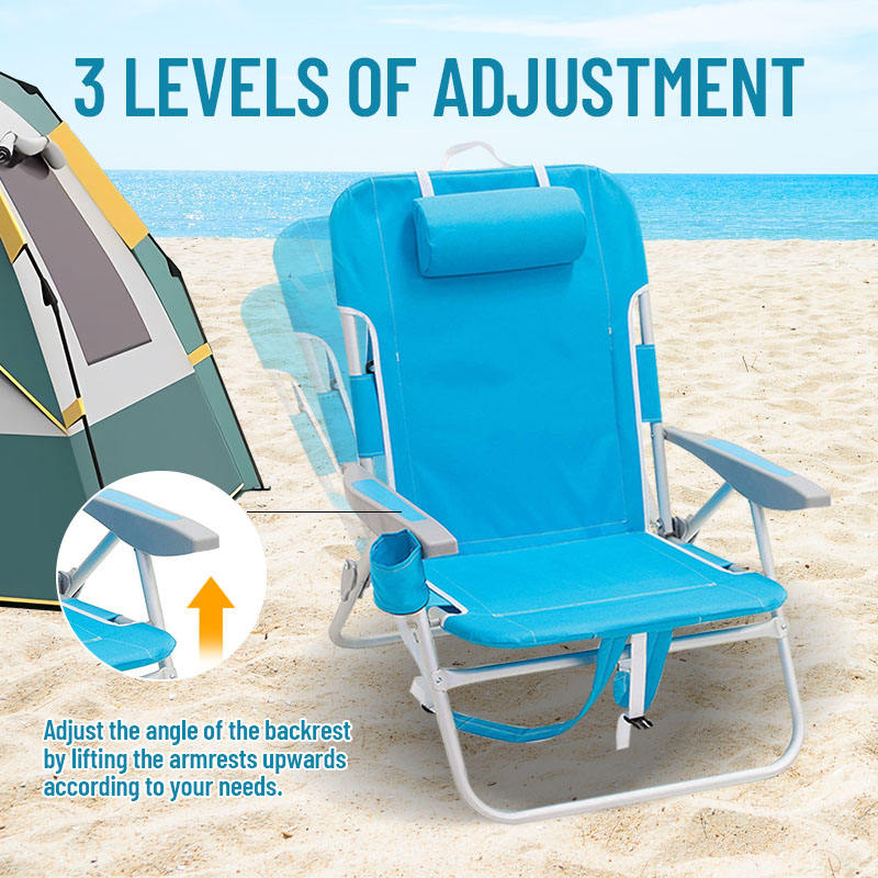 Custom Logo Lightweight Outdoor Backpack Cooler with Storage Pouch Towel Bar Cheap Beach Chair for Camping Beach