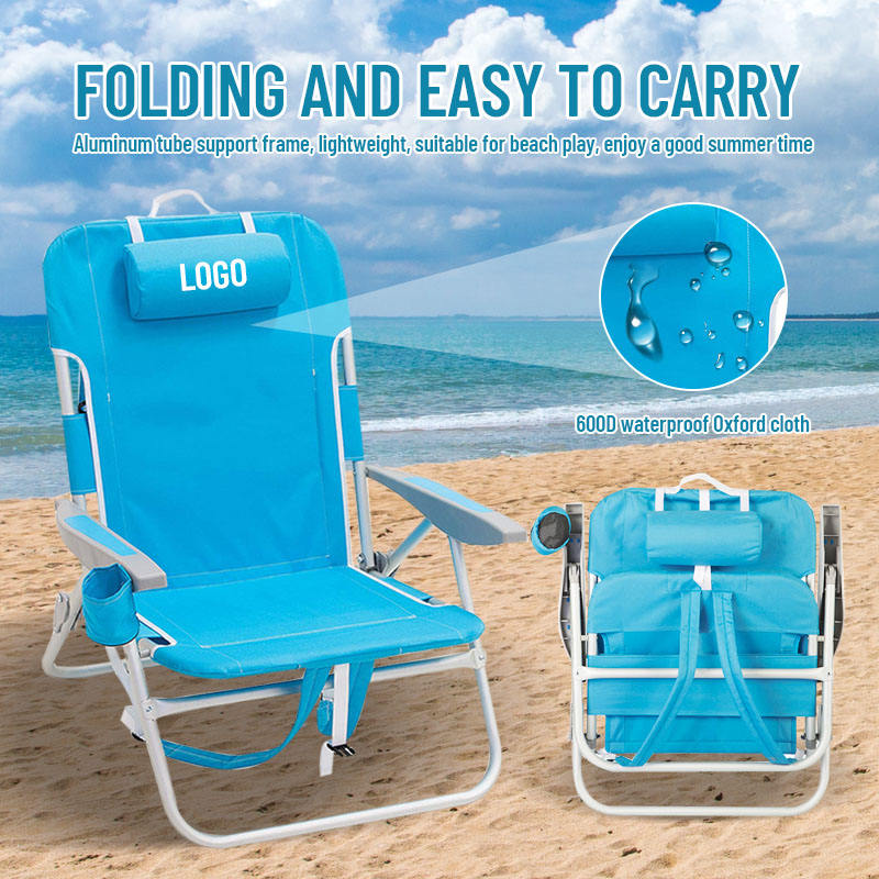 Custom Logo Lightweight Outdoor Backpack Cooler with Storage Pouch Towel Bar Cheap Beach Chair for Camping Beach