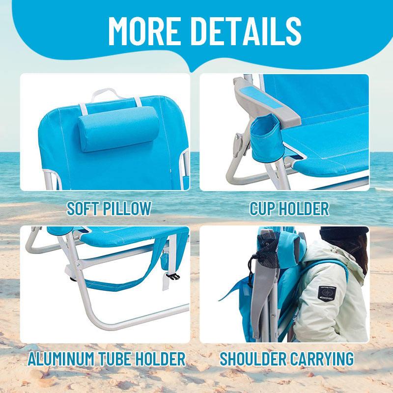 Custom Logo Lightweight Outdoor Backpack Cooler with Storage Pouch Towel Bar Cheap Beach Chair for Camping Beach