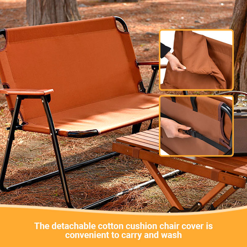 Portable Two-Person Modern Metal Folding Chair Durable Iron Seat Outdoor Furniture for Fishing Garden Lawn Camping Parks