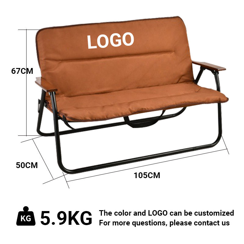 Portable Two-Person Modern Metal Folding Chair Durable Iron Seat Outdoor Furniture for Fishing Garden Lawn Camping Parks