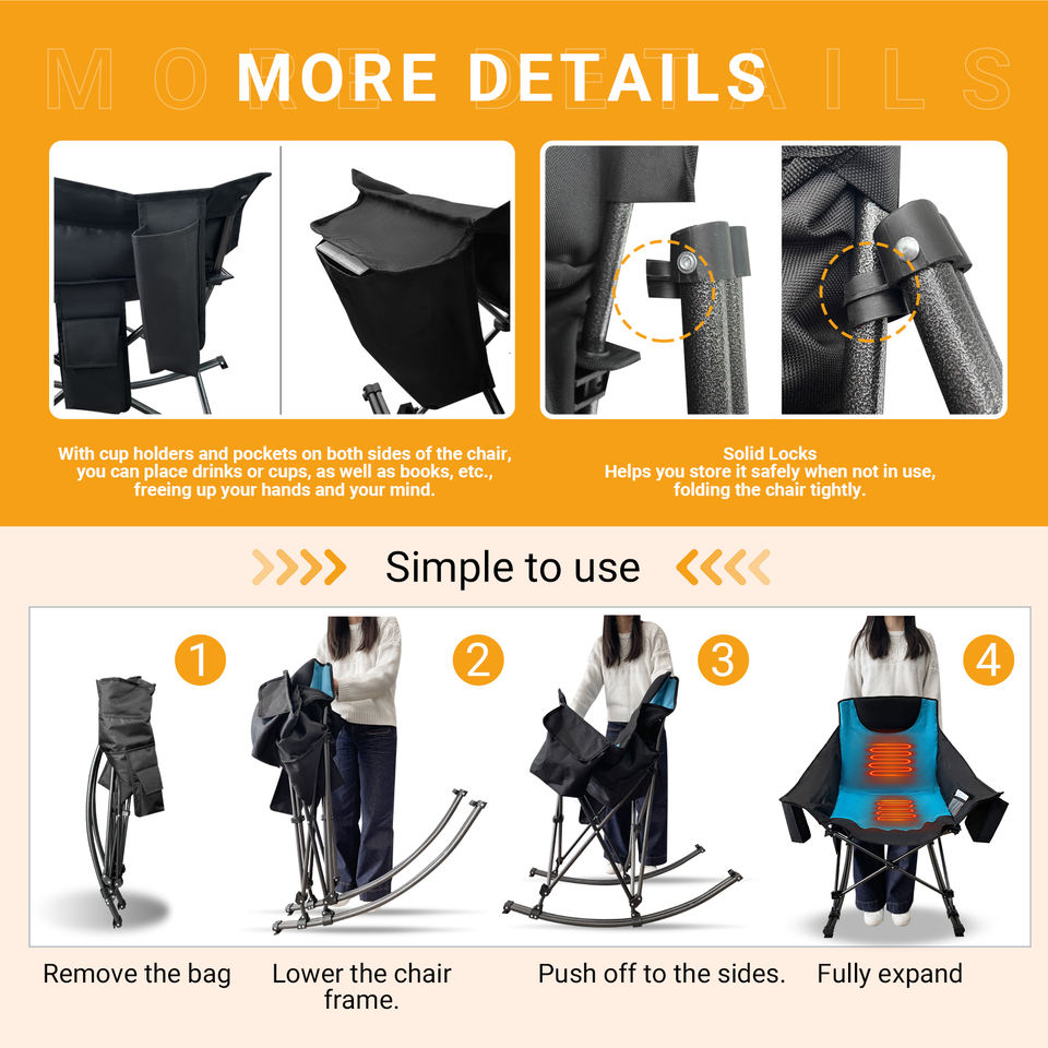 Luxury Adult Modern Ultralight Oxford Cloth Folding Camping Beach Heated Rocking Chair Outdoor Furniture for Park