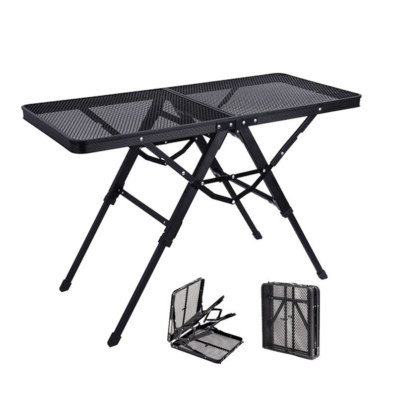 Lightweight Aluminum Camping Grill Table Portable with Adjustable Height Width Mesh Bag Side-Pocket Carry Handle for Outdoor Use