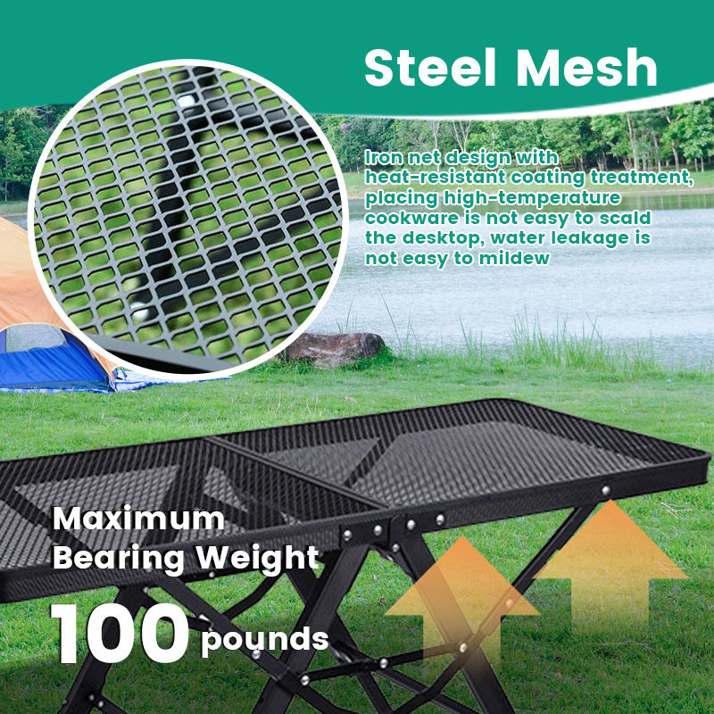 Lightweight Aluminum Camping Grill Table Portable with Adjustable Height Width Mesh Bag Side-Pocket Carry Handle for Outdoor Use
