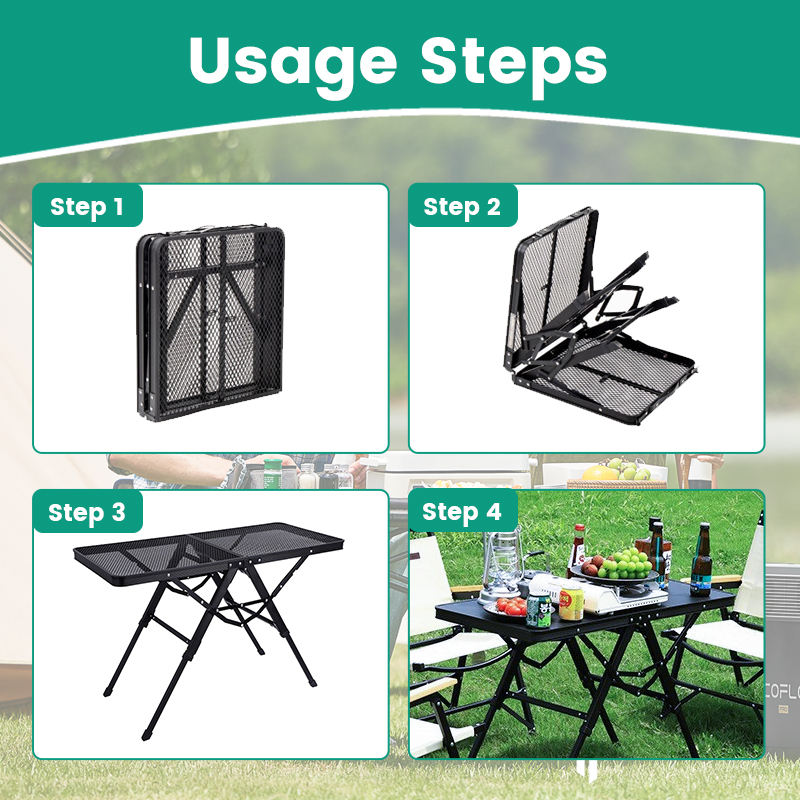 Lightweight Aluminum Camping Grill Table Portable with Adjustable Height Width Mesh Bag Side-Pocket Carry Handle for Outdoor Use
