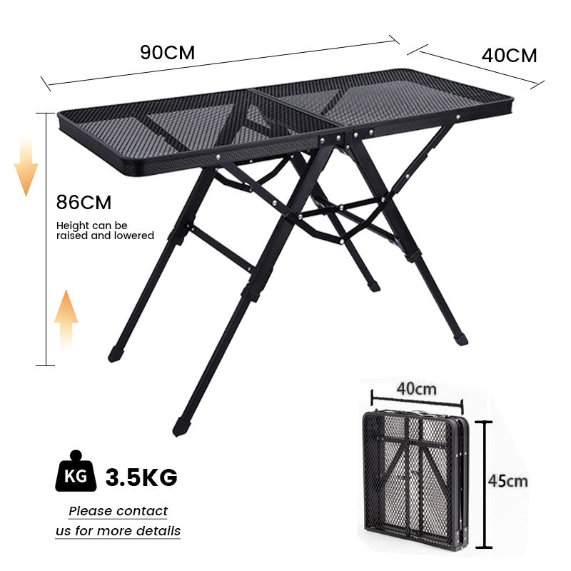 Lightweight Aluminum Camping Grill Table Portable with Adjustable Height Width Mesh Bag Side-Pocket Carry Handle for Outdoor Use