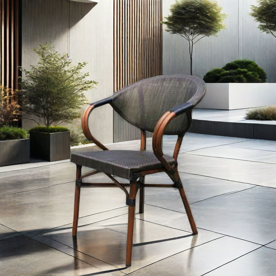 Uplion Modern Anti-Water Fabric Bamboo Garden French Bistro Chair Comfortable Relax Dining Aluminum Furniture Cafe Outdoor