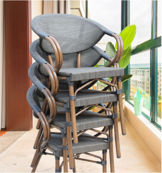 Uplion Modern Anti-Water Fabric Bamboo Garden French Bistro Chair Comfortable Relax Dining Aluminum Furniture Cafe Outdoor