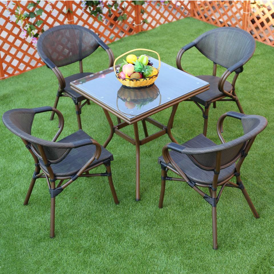 Uplion Modern Anti-Water Fabric Bamboo Garden French Bistro Chair Comfortable Relax Dining Aluminum Furniture Cafe Outdoor