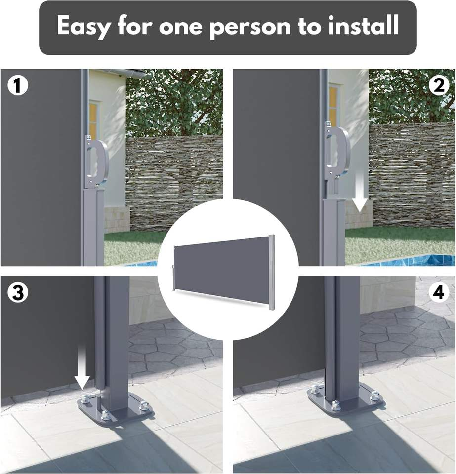 Uplion Manual Retractable Garden Side Awning Steel Aluminum Windproof Patio Awning for Outdoor