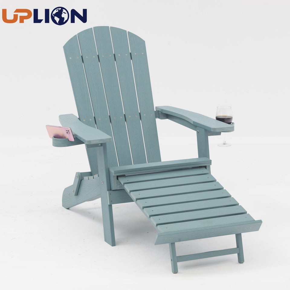 Uplion Wholesale Modern Adirondack Chair Plastic Wood Design With Cup Holder for Outdoor Garden Backyard Hotels