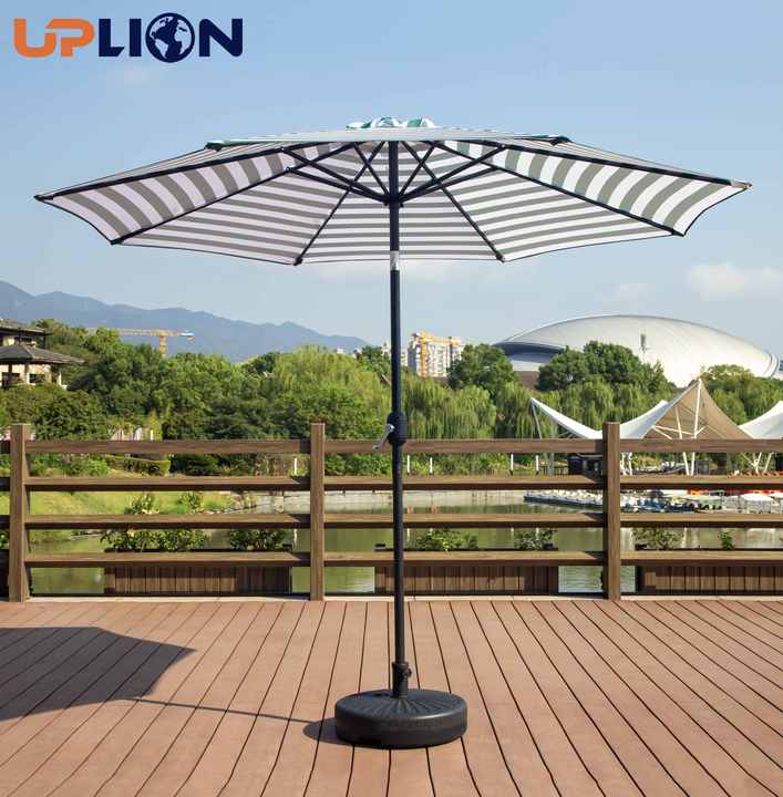 Uplion 10FT Round Stripe Patio Umbrella Outdoor Market Table Umbrella Sunshade Garden Umbrella Waterproof Parasol